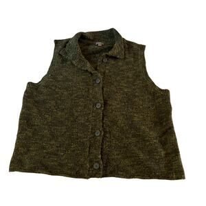 J.Jill Green Wool Blend Button Up Collar Knit Sweater Tank Vest Sz XL